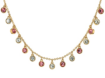 Picture of Pink & White Crystal Gold Tone Station Necklace