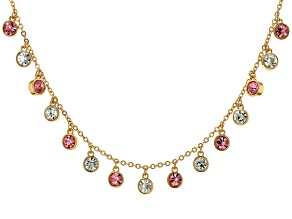 Pink & White Crystal Gold Tone Station Necklace