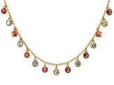 Pink & White Crystal Gold Tone Station Necklace