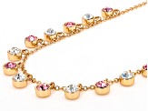 Pink & White Crystal Gold Tone Station Necklace