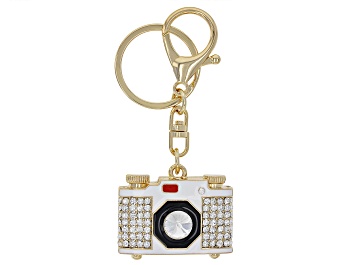Picture of Crystal & Enamel Gold Tone Camera Key Chain