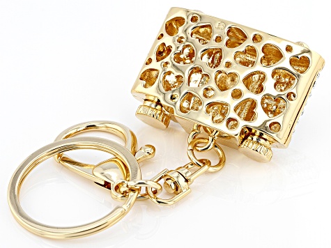 Crystal & Enamel Gold Tone Camera Key Chain