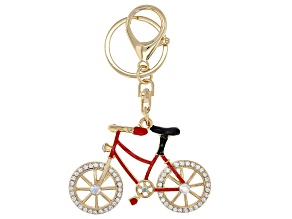 Crystal & Enamel Gold Tone Bicycle Key Chain