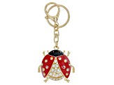 White Crystal & Enamel Gold Tone Ladybug Key Chain