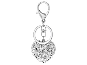Rhinestone Heart Shape Silver Tone Key Chain