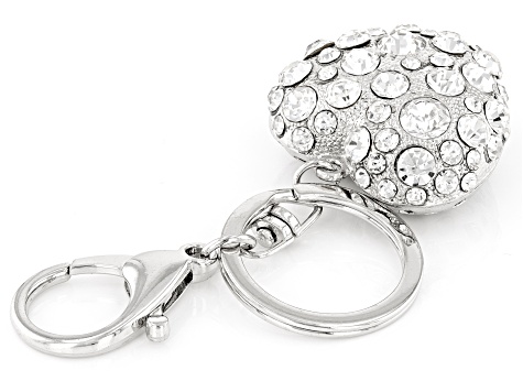 Rhinestone Heart Shape Silver Tone Key Chain