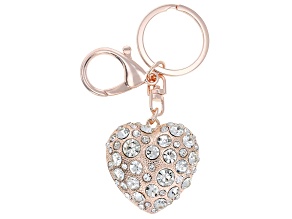 Rhinestone Heart Shape Rose Tone Key Chain