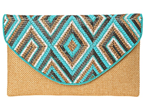 Bugle Bead Jute Fabric Aztec Clutch