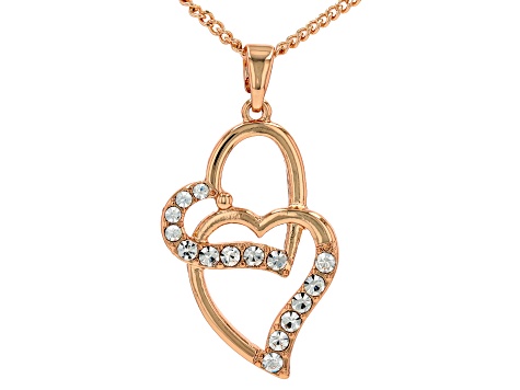 White Crystal Gold Tone Heart Pendant With Chain