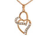 White Crystal Gold Tone Heart Pendant With Chain