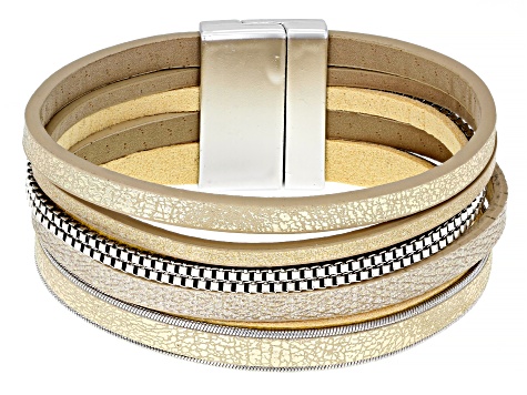 Gold Faux Leather Silver Tone Wrap Bracelet