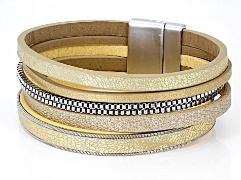 Gold Faux Leather Silver Tone Wrap Bracelet