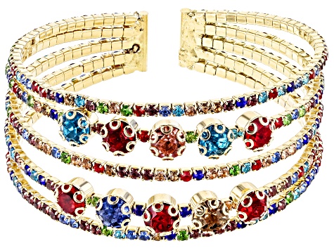 Gold Tone Multi-Color Rhinestone Cuff Bracelet