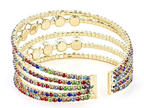 Gold Tone Multi-Color Rhinestone Cuff Bracelet
