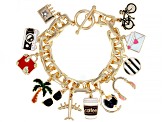 Multi-Color Enamel Gold Tone "Jet Setter" Charm Bracelet