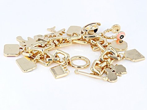 Multi-Color Enamel Gold Tone "Jet Setter" Charm Bracelet