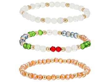 Picture of Multi-Color Bead Gold Tone Stretch Bracelet Set Of 3
