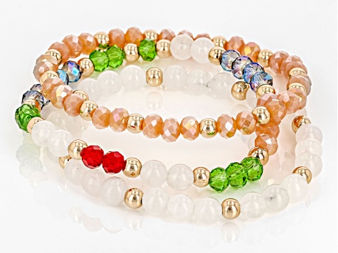 Collier Doré Avec Perles Colorées Et Montures Dorées - Occasion - Bijou Fantaisie