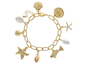 Off Park® Collection Cultured Freshwater Pearl, Acrylic Bead & Crystal Gold Tone Charm Bracelet
