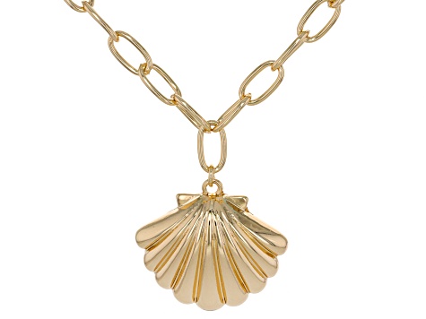 Gold Tone Seashell Paperclip Necklace
