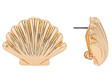 Gold Tone Seashell Stud Earrings