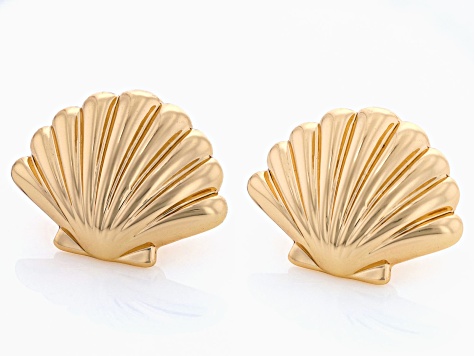 Gold Tone Seashell Stud Earrings