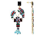 Multi-Color Crystal Gold Tone Lobster Dangle Earrings