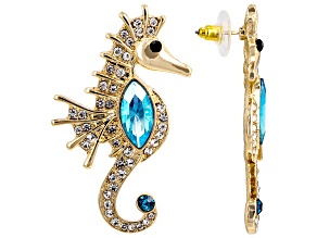 Crystal Gold Tone Seahorse Drop Earrings