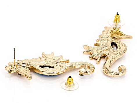 Crystal Gold Tone Seahorse Drop Earrings
