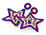 Red, White & Blue Glass Bead and Acrylic Stone Gold Tone Star Earrings