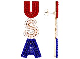 Red, White & Blue Acrylic Bead  Gold Tone "USA" Earrings