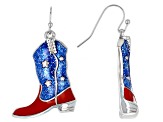 Blue & Red Enamel Silver Tone Patriotic Cowboy Boots Earrings