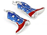 Blue & Red Enamel Silver Tone Patriotic Cowboy Boots Earrings