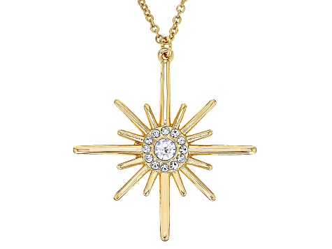 Round White Crystal Gold tone Star Necklace