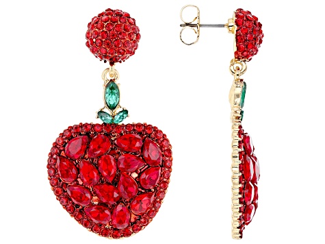 Red & Green Crystal Gold Tone Apple Dangle Earrings - OPW573 | JTV.com