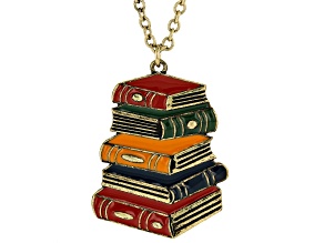 Multi-Color Enamel Oxidized Gold Tone Stacked Books Necklace