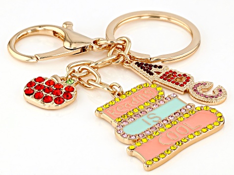 Multi-Color Crystal Gold Tone Teacher Motif Key Chain