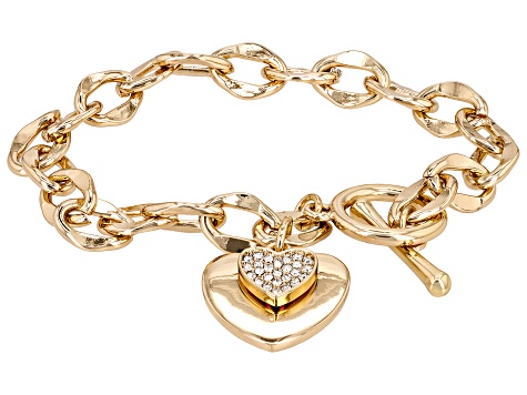 White Crystal Gold Tone Double Heart Bracelet - OPW576 | JTV.com