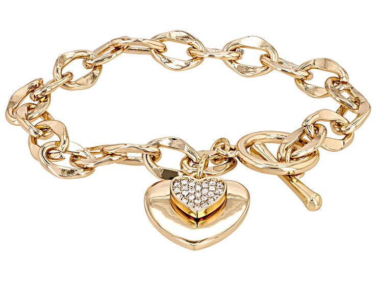 14K Yellow Gold Heart Key and Lock Charm Bracelet (7.50 inches)