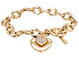 White Crystal Gold Tone Double Heart Bracelet