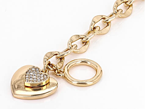 White Crystal Gold Tone Double Heart Bracelet
