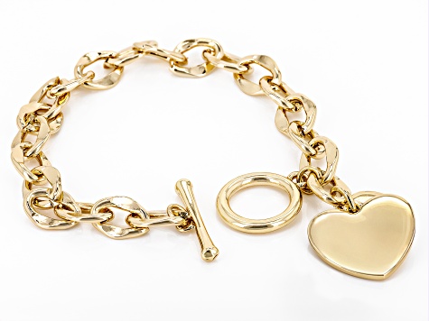 14K Yellow Gold Heart Key and Lock Charm Bracelet (7.50 inches)