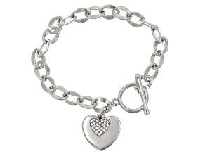 White Crystal Silver Tone Double Heart Bracelet