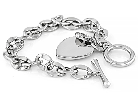 White Crystal Silver Tone Double Heart Bracelet