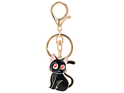 Multi-Color Enamel and Gold Tone Kitty Keychain