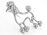 White Crystal Silver Tone Poodle Brooch