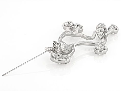 White Crystal Silver Tone Poodle Brooch