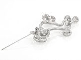 White Crystal Silver Tone Poodle Brooch