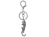 White & Green Crystal With Black Enamel Silver Tone Jaguar Keychain