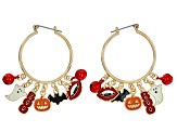 Gold Tone Halloween Charm Hoop Earrings